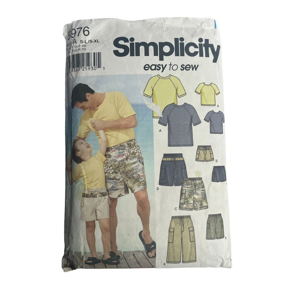 Father Son Shorts Shirt Sewing Pattern Size S M L XL Simplicity‎ 5976 Some Cut